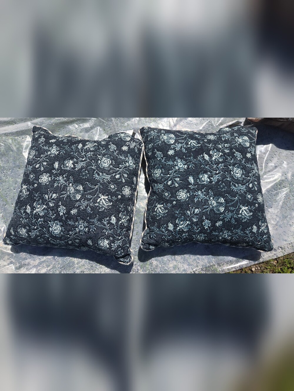Floral Navy and Cream Decorative Throw Pillow Pair